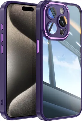 Produktbild von Handyhülle für iPhone 15 Pro Max Hybrid Transparent TPU PC Militärschutz mit Kameraabdeckung Lila