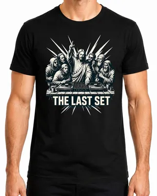Obrázok produktu pre THE LAST SET – Tričko s potlačou „Jesus DJ Abendmahl Techno Party“, čierna farba, veľkosť M