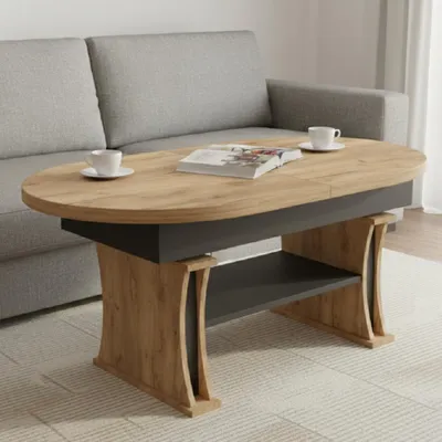 Produktbild von Design Couchtisch DA-130 oval 130 - 170cm ausziehbar höhenverstellbar mit Ablage