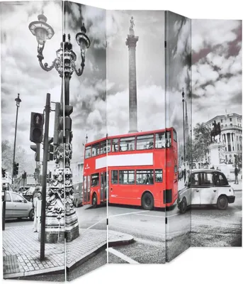 Imagen del producto de vidaXL: Panel divisor de ambientes plegable, 200 x 170 cm, diseño "Autobús de Londres", en blanco y