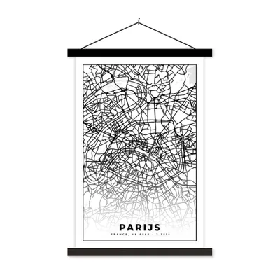 Produktbild von MuchoWow® Textilposter Paris - Stadtplan - Schwarz und weiß - Karte 120x180 cm mit schwarzem Rahmen - Fotos