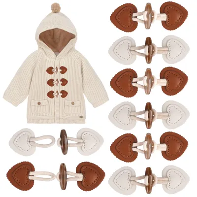 Produktbild von Knebelknöpfe - 8 Paar aus Leder - Verschluss für Strickjacken - Beige und Braun