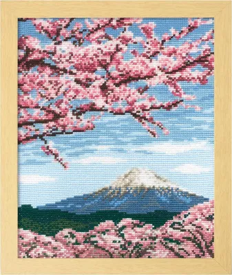 Imagen del producto de Kit de punto de cruz contado Olympus "Flor de cerezo y Monte Fuji ", 29,7x36,4 cm