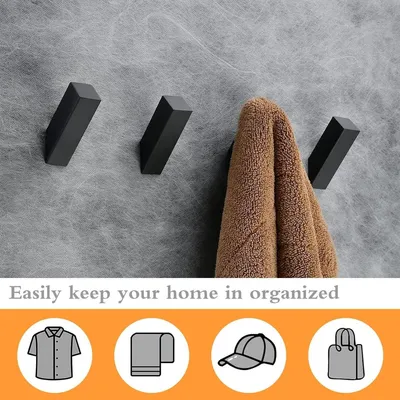 Dailygoods - Handtuchhaken 4er-Pack - Wandhaken - Schwarz - Edelstahl - Selbstklebend - Stoßfest
