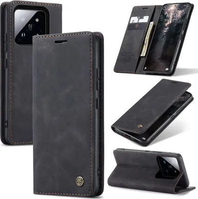Image de Xiaomi 14 Housse, Housse rétro en cuirPolyuréthaneavec fonction support Housse de protection pour Xiaomi 14 Noir
