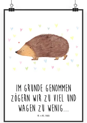 Produktbild von Mr. & Mrs. Panda Bild Igel Herzen DIN A2 - Weiß - Geschenk, Deko, drucke, wanddeko, Wandbild, Lustige Sprüche, Liebe, Wanddekoration, Kuss, Herz, Vertrauen