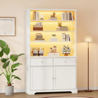 Produktbild von Vitrine, Standvitrine mit 2 Schranktüren, Glasvitrine mit LED, Multifunktionsschrank mit 2 Schubladen, Schrank,Bücherregale, 100 x 38 x 170 cm