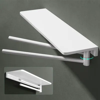 Produktbild von Mai & Mai Duschablage zum Bohren, Duschregal mit 2 Handtuchstangen aus Aluminiumlegierung, Badezimmerablage zur Wandmontage, 40cm Weiß Reglo-19