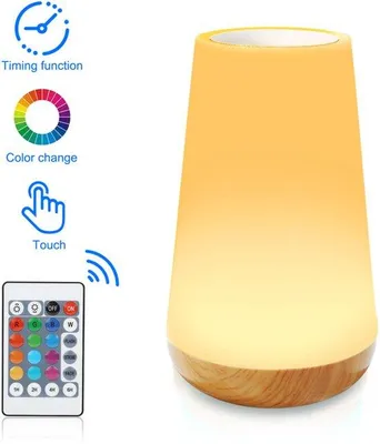 Obrázek produktu pro Noční lampička s dotykovým ovládáním a dálkovým ovladačem, s možností stmívání, RGB barvy, nastavitelný jas, přenosná, dobíjecí, do dětského pokoje, k dětské postýlce, na kempování