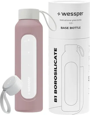Productafbeelding van Motivatie Drinkfles Glas met Tijdsindicatie en Siliconen Hoes 500 ml