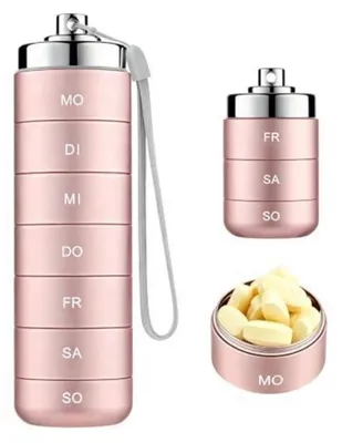 Obrázok produktu pre Kryt na tablety na 7 dní, kovový, ružový, s veľkými priehradkami, vodotesný, vhodný na skladovanie