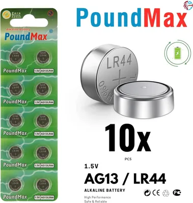 Produktbild von 10 Stück LR44 AG13 1,5V Alkaline Knopfzellen Batterien A76, G13, L1154, SR44, G13A