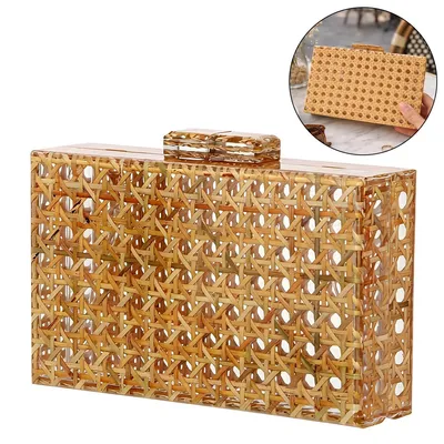Produktbild von Damen Acryl-Rattan-Clutch – Geflochtene Abendtasche, Hochzeit & Party Bag, Sommer Strandtasche, Schulter- und Handtasche aus Weide