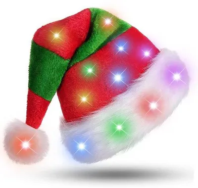 Produktbild von Leuchtende Weihnachtsmütze – LED-Weihnachtsmütze für Erwachsene und Kinder – Plüsch-Weihnachtsmütze – Rot und weiß – Perfekt für Weihnachtsfeiern – Uni