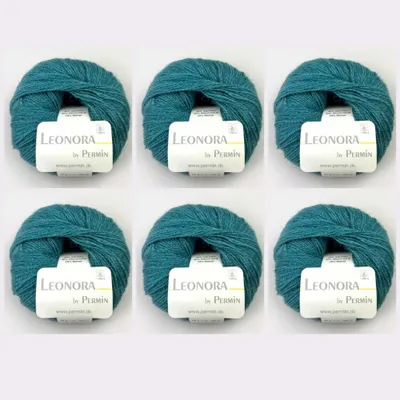 Image de 6 pelotes de Leonora by Permin – Fil raffiné en soie, laine et mohair (27 pétrole)