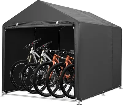 Zdjęcie produktu dla Namiot rowerowy i szopka narzędziowa - Mobilny garaż na rowery - Dla 3-4 rowerów i motocykla - Wodoodporny, materiał 420D - Odporny na promieniowanie UV - Do przechowywania na zewnątrz - Czarny