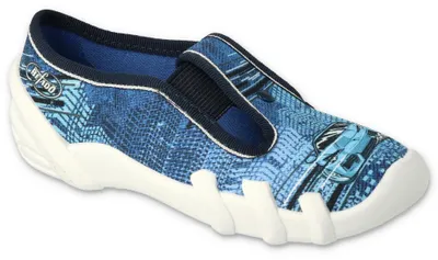 Produktbild von Jungen Hausschuhe Befado 290X270 290Y270 blauer Slip-On mit Auto, Lederinnensohle