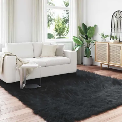 Produktbild von vidaXL Teppich aus Kunstschaffell TAFALLA Schwarz 200 x 200 cm