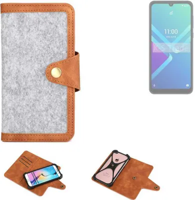 Produktbild von K-S-Trade Handyhülle kompatibel mit Wiko Y82 Schutzhülle Filz-Hülle Kunst-Leder hellgrau braun (1x)