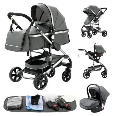 Productafbeelding van 3-in-1 kinderwagen met autostoel en reiswieg grijs