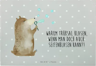 Produktbild von Mr. & Mrs. Panda Hackbrett Bär Seifenblasen - Grau Pastell - Geschenk, Brotzeitplatte, Teddy, schneidbrett, Schneidebrett, Lustig Sein Glücklich Traurig Happy