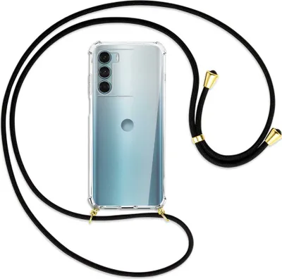 Produktbild von Handykette Backcover-Schutzhülle mit Band (Metall goldfarben) für Motorola Moto G200 5G - schwarz