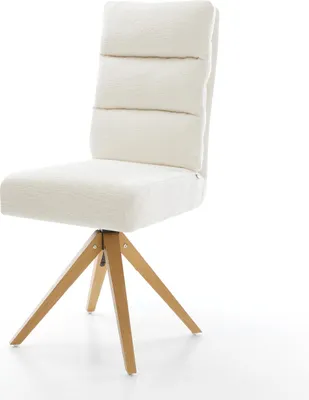 Produktbild von DELIFE Drehstuhl Pela-Flex Bouclé Soft Beige Holzgestell kantig Natur 180° drehbar Taschenfederkern