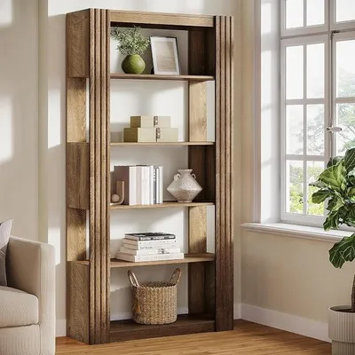 Imagen del producto de Estantería de pie, con una altura de 180 cm y 5 estantes, diseño abierto, ideal para oficina, salón, dormitorio, estudio, color marrón rústico