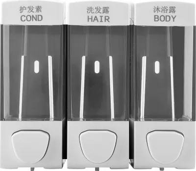 Produktbild von Wandmontiertes 3-Kammer-Spender-Set für Flüssiglotion, Shampoo und Seife – Badezimmeraccessoires
