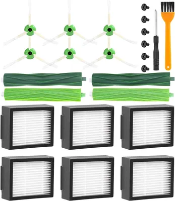 Produktbild von Bürstenersatzteile für Saugroboter, 2 Sets Gummibürsten, 6 HEPA-Filter, 6 Seitenbürsten, kompatibel mit E&I