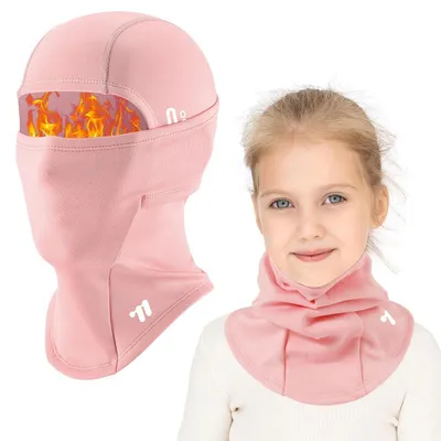 Productafbeelding van Wintermuts voor kinderen, winddicht, thermisch fleece, warm, roze, geschikt voor kinderen van 6-12 jaar