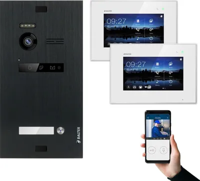 Produktbild von BALTER EVO Schwarz 2-Draht BUS 1x 7" LCD + 1x 7" LCD WiFi Monitor Video Türsprechanlage Set für 1 Familienhaus