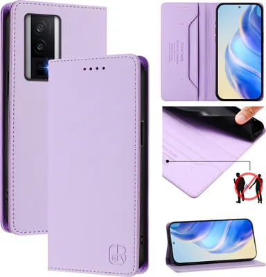Produktbild von Lederhülle für Xiaomi Poco F5 Pro/Redmi K60/K60 Pro Hülle Flip Brieftasche Kartenfächern Ständer Schutzhülle Violett