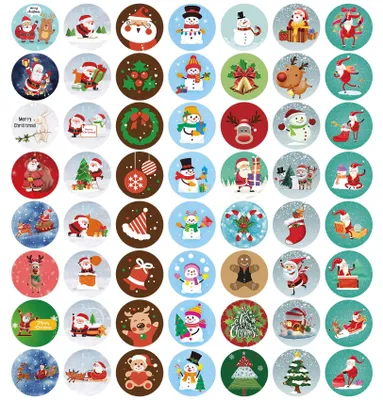 Weihnachtsaufkleber, 504 Stück, rund, Papier, Schneemann, Elfen, Rentier