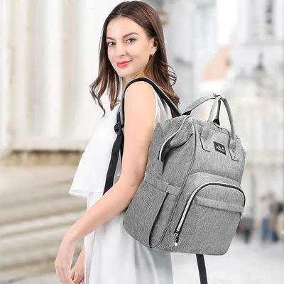 Imagen del producto de Mochila portabebés Unyqoos® de tela Oxford impermeable, gran capacidad, multifuncional, con cambiador y 2 correas para cochecito, color gris