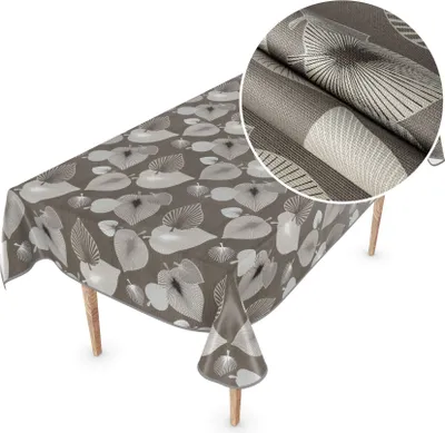 Produktbild von Tischdecke Wachstuch Premium Blumen Grau Robust Wasserabweisend Breite 140 cm Länge 220 cm