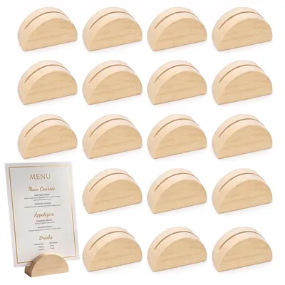 Imagen del producto de Soportes de madera semicirculares, paquete de 20 unidades, para tarjetas de mesa, soportes para fotos en eventos