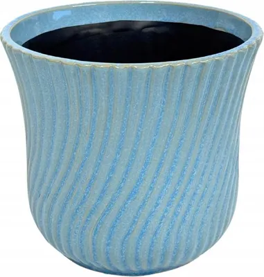 Immagine prodotto di Vaso da fiori in Vetroceramica, coprivaso, 14 cm, blu a righe, rotondo, per interni, 1 pezzo