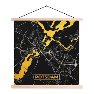 Produktbild von MuchoWow® Textilposter Potsdam - Stadtplan - Gold - Karte - Deutschland 120x120 cm mit holzfarbenen Rahmen - Textil-Poster