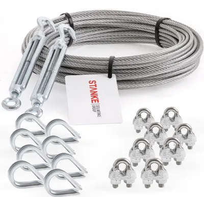Produktbild von Seilwerk STANKE Rankhilfe Drahtseil verzinkt 10m Stahlseil 3mm 6x7, 2x Spannschloss M5 Haken+Öse, 8x Kausche, 8x Bügelformklemme - SET 5