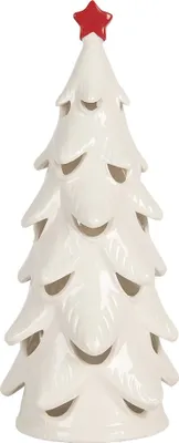 Immagine prodotto di Clayre & Eef Decorazione natalizia con illuminazione a LED Albero di Natale Ø 11x25 cm Vetroceramica bianca