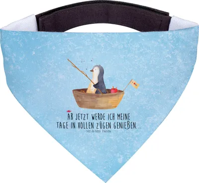 Produktbild von Mr. & Mrs. Panda Hund Halstuch Pinguin Angelboot - Eisblau - Geschenk, Angeln, Tuch, Hunde, Motivation, Boot, Optimistisch, Hunde-Halstuch