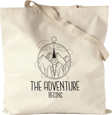 Produktbild von The Adventure Begins Jutebeutel Stoffbeutel Canvas Camping Reisen Abenteuerlust Kompass Urlaub