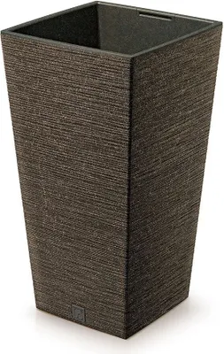 A square, tapered planter pot with a textured surface.