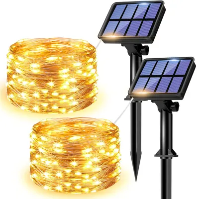 Solar-Lichterkette 15 m, 150 LEDs, warmweiß, 2 Stück