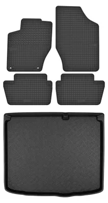 Image de Tapis en caoutchouc + bac de coffre pour Peugeot 307 2001-2009 (hayon) – 5 pièces, noirs, sur mesure