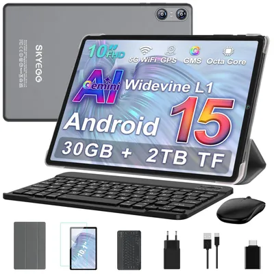 Produktbild von Tablet 254 mm 10 Zoll Android 15 mit Gemini AI 30 GB RAM + 64 GB ROM erweiterbar mit 2 TB Octa-Core Widevine L1 WiFi 5G BT 5 Kamera 8 MP + 5 MP Akku