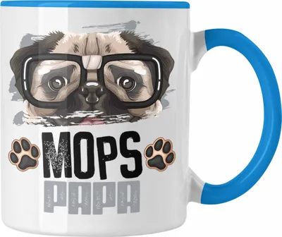 Produktbild von Trendation - Mops Papa Besitzer Tasse Geschenk Lustiger Spruch Geschenkidee Mops Liebhaber (Blau)