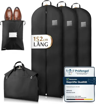 Produktbild von PromoHome® 3x Premium Kleidersack 152x60cm - Optimierte Materialstärke 120 g/m² - Hochwertige Kleiderhülle für Anzug, Jacke und Kleider