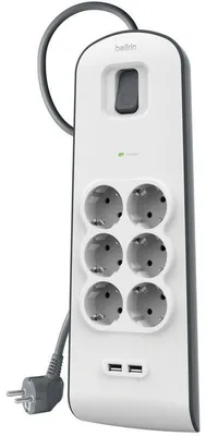 Obrázek produktu pro Belkin BSV604VF2M-V2, 6 AC zásuvky / AC zásuvek, 2,4 A, Šedá, Bílá